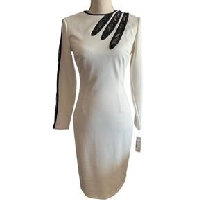 NWT Alberto Makali Black White Lace Long Sleeve Stretch 40s Cocktail Dress Small